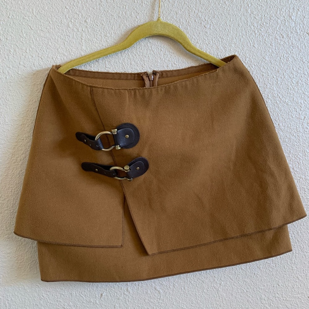 Anthropologie Brown Mini Skirt with Buckle Detail